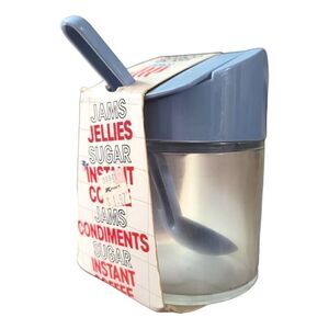 Vintage Gemco Ware Condiments Server Avon Glass Jar Blue Plastic Lid NOS